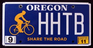 Oregon " Share The Road - Bicycle - Sport " Or Specialty Graphic License Plate
