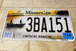 Minnesota Specialty License Plate Number Tag Critical Habitat Fishing Boat Lake