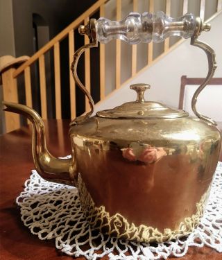 Vintage Brass Teapot With Lid And Vintage Clear Glass Handle