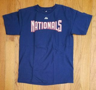 Washington Nationals Majestic Short Sleeve T - Shirt Navy Blue 37 Youth Xl Preown