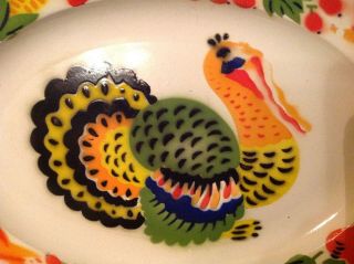 Vintage Porcelain Enamelware Thanksgiving Turkey Serving Platter Oval Tray 2