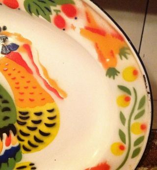 Vintage Porcelain Enamelware Thanksgiving Turkey Serving Platter Oval Tray 3