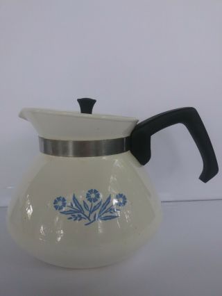 Vintage Corning Ware Blue Cornflower Coffee Tea Pot 6 Cup Small White Metal Lid