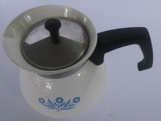 Vintage Corning Ware Blue Cornflower Coffee Tea Pot 6 Cup Small White Metal Lid 2