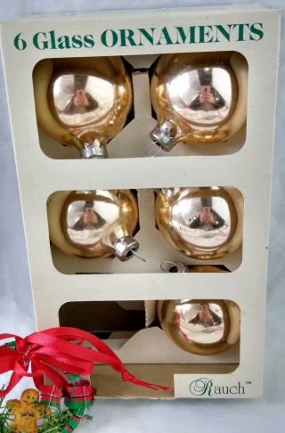 Vintage Christmas Ornaments Rauch Mercury Glass Gold Made In Usa