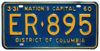 Washington Dc District Of Columbia 1960 License Plate,  Er - 895,  John F Kennedy