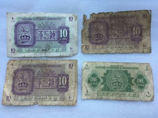 4x Wwii Military Authority Tripolitania Lybia Banknote 1 10 Lira Bill Currency
