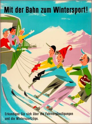 Mit Der Bahn Zum Wintersport Ski Switzerland Suisse Vintage Travel Poster Print