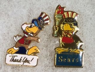 1984 Los Angeles - Usa Olympic Eagle Mascot Pins - Thanks & Sears Sponsor Pin
