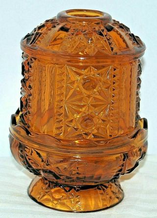 Vintage Indiana Glass Amber Fairy Lamp Stars And Bars 2 Piece Candle Holder