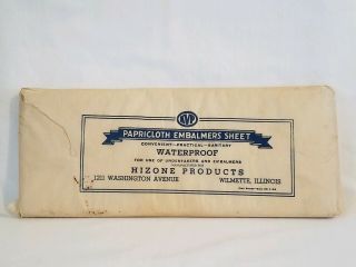 Vintage Authentic Hizone Prod.  Papricloth Embalmers Sheet Funeral Home Mortuary