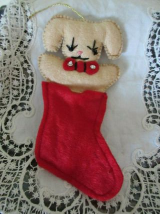 Vintage Felt Dog Christmas Ornament Stocking Hand Made