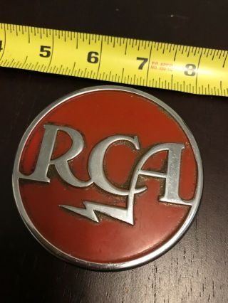 Vintage Chrome 3 1/4 " Diameter Rca Red Meatball Logo Emblem Badge