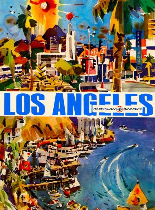 Los Angeles California Air Vintage United States Travel Advertisement Poster