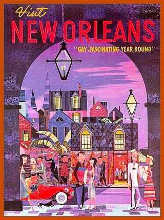 Visit Orleans Louisiana Vintage Travel Decor Advertisement Art Poster Print