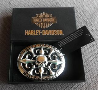Mib Official Harley Davidson Motorcycles Skull Belt Buckle W/tag & Box