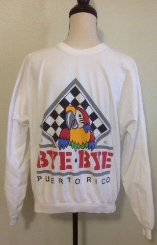 Vintage Bye Bye Puerto Rico Parrot Shirt Sz L White Long Sleeve Souvenir Island