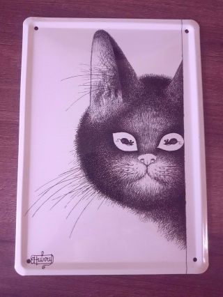 Dubout Chat Noir Collectible French Tin Metal Wall Art Black Cat