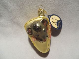 Vintage Blown Inge Glass Mouse In A Wedge Of Cheese Fugure Christmas Ornament