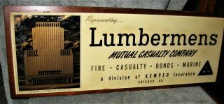 Vintage Reversed Painted Kemper - Lumbermens Insurance Co.  Sign