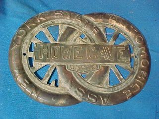 1924 Ny State Howes Cave Brass Automobile License Plate Topper