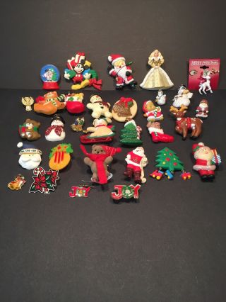 Vintage 32 Pins Etc 18 Signed Gold Barbie Tree Man Candy Cane Snow Globe