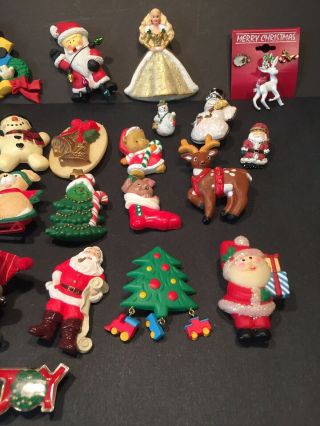 Vintage 32 Pins Etc 18 Signed Gold Barbie Tree Man Candy Cane Snow Globe 3
