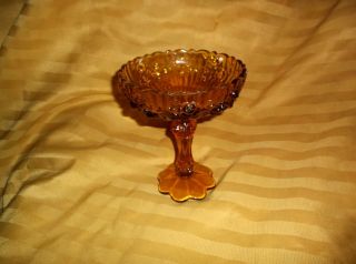 Vintage Indiana Amber Glass Pedestal Footed Candy Dish 8 1/2 High