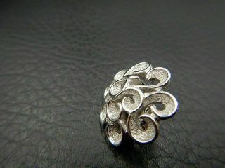 Vintage Clip On Earrings SIGNED CROWN TRIFARI Brushed Silver Tone Flowers 3