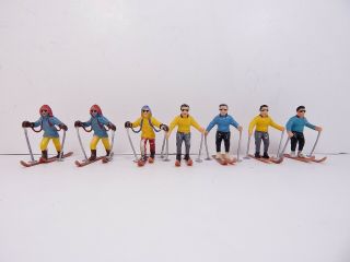 Skiers Skiing,  Vintage Hong Kong Plastic Figures Train,  Landscape,  Cake Topper