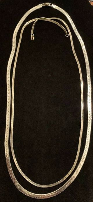 Vintage Italian Style Heavy Metal Necklaces - Silver Or White Toned Serpentine