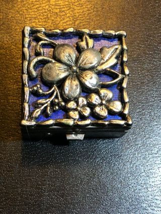 Vintage Purse Hinged Metal Pill Box - Flowers - 1 - 1/2 