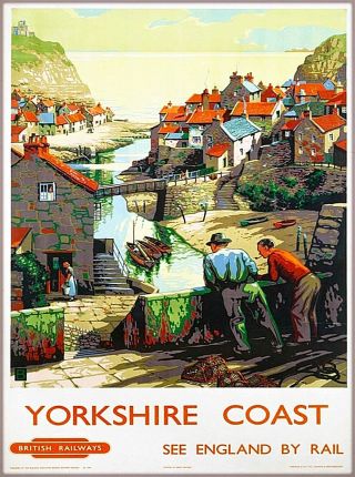 Yorkshire Coast England British Great Britain By Rail Travel Art Poster Print