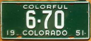 1951 Colorado License Plate Number 70 Tag - $2.  99 Start