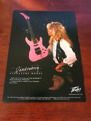1988 Vintage 8x11 Print Ad For Peavey Adrian Vandenberg Whitesnake Pink Guitar