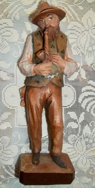 Vintage Carved Wooden Figure W.  U.  M.  Heinzeller Germany Man W Pipe