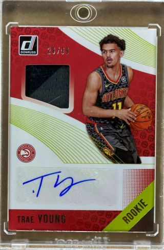 2018 - 19 Donruss Basketball Trae Young Rookie Jersey Auto 28/99 Hawks Rc [sq]