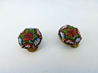 Vintage Micro Mosaic Clip On Earrings Made Italy Rm Stamped