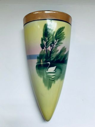 Vintage Lusterware Wall Pocket Vase Swan Bird Design Hand Painted Japan