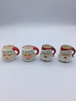 Vintage Set Of 4 Small Ceramic 1960s Santa Claus Mugs Cups Winking Eyes Japan