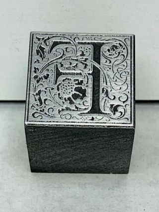 Vintage Letterpress Metal Print Block Ornate Initial Letter F