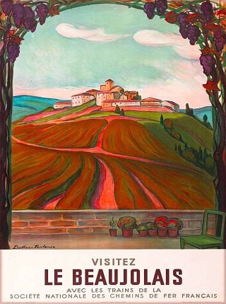 Visitez Le Beaujolais France Wine Country Vintage Travel Poster Advertisement
