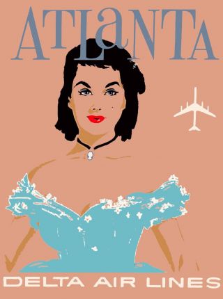 Atlanta Georgia Delta Air Lines Vintage Travel Advertisement Art Poster 3