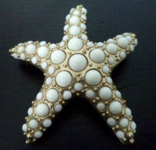Stunning Vintage Estate White & Gold Tone Starfish 2 1/8 " Brooch 5489u