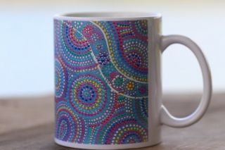 Aboriginal Painted Art On A Ceramic Coffee Cup/tea By An Aboriginal Artist.