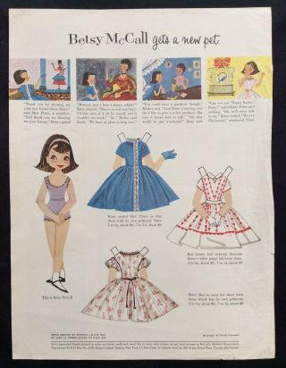 Vintage Betsy Mccall Mag.  Paper Dolls,  Betsy Gets A Pet,  April 1957