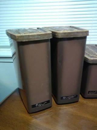 Vintage Mid Century 4 Piece Lincoln Beautyware Metal Canister Set Brown