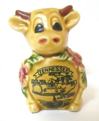 Vintage Tennessee Ceramic Toothpick Holder Cow Bull Mcm Retro Figurine Souvenir