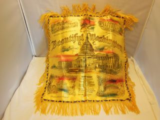 Vintage Silk Souvenir Pillow Cover Washington D.  C.