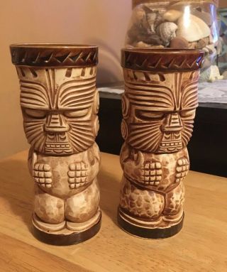 Set Of 2 Vintage 1960’s Otagiri Tiki Mug Angry God Polynesian Hawaii Kai